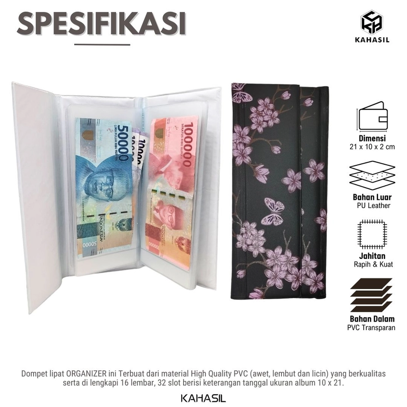 Product image KAHASIL - Dompet Wanita Wallet Organizer Pengatur Keuangan 32 Slot all variant BUNGA PUTIH